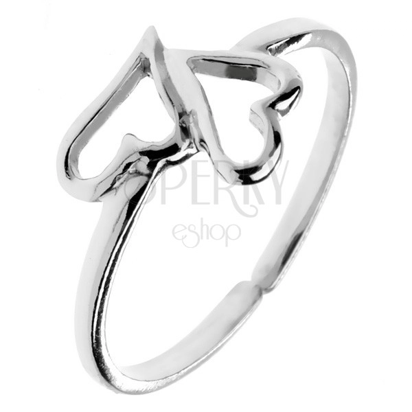Ring aus Silber 925 - zwei asymetrische Herzen, einstellbar