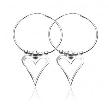 Silberne Ohrringe 925 - Ringe mit Kügelchen und asymetrischem Herz
