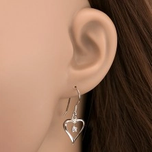 Silberne 925 Ohrringe - verlängerte hängende Herzen mit Zirkon