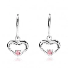 Silberne 925 Ohrringe - hängende Herzen mit pink Zirkon