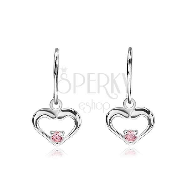 Silberne 925 Ohrringe - hängende Herzen mit pink Zirkon