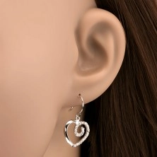 Hängende Ohrringe aus Silber 925 - Herz mit Zirkonspirale