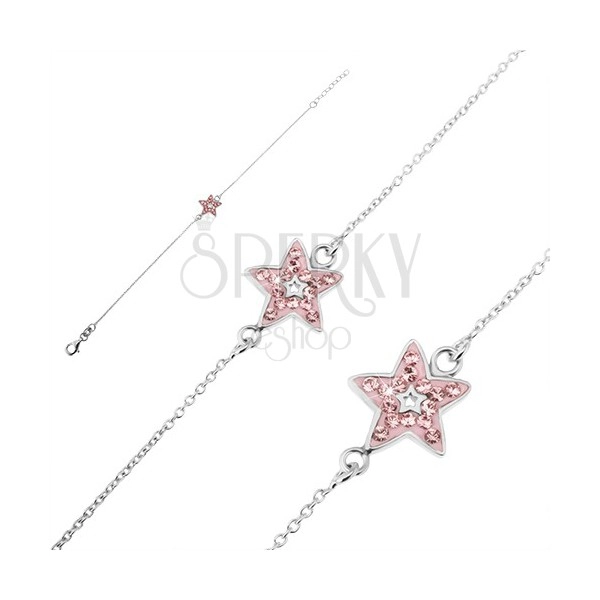 Silberarmband 925 - Armkette mit Stern in Pink und Zirkonia