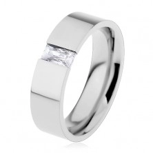 Ring aus Edelstahl mit länglichem transparentem Zirkonstein