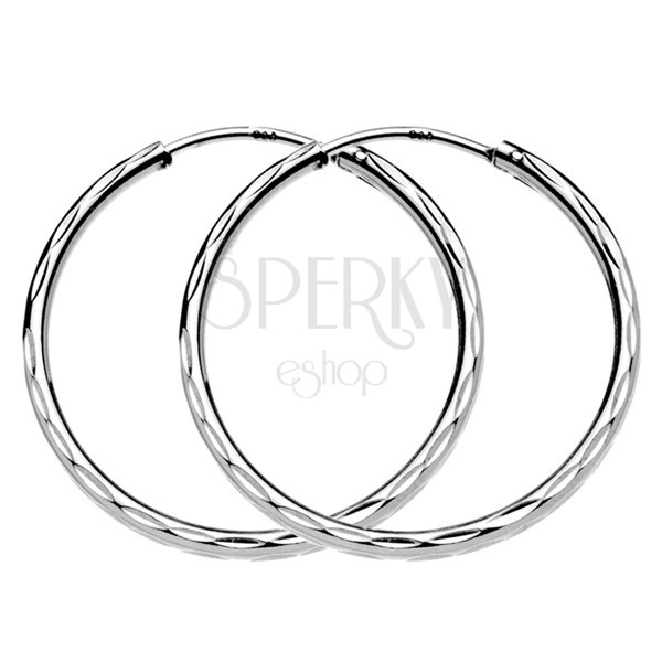 Runde Ohrringe aus Silber 925 - Einschnitte in drei Reihen, 30 mm