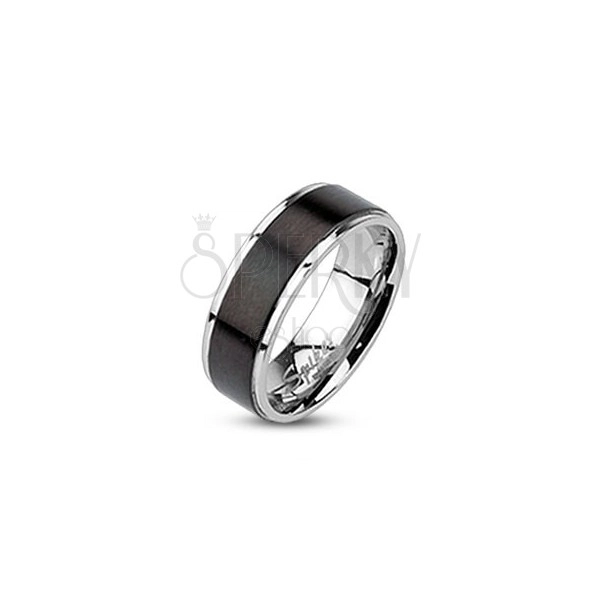Ring aus Stahl - Trauring mit mattem schwarzem Streifen, 6 mm 