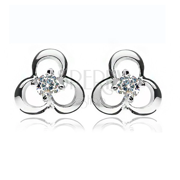 Ohrringe aus Silber 925 - Dreiblatt und transparenter Zirkon in der Mitte