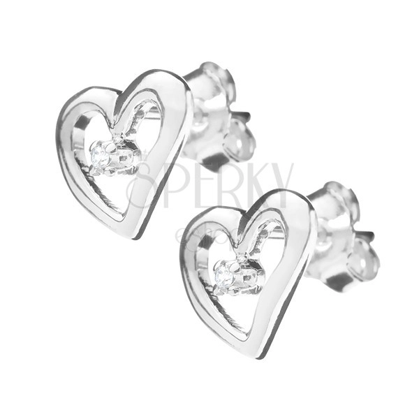 Silberne 925 Ohrringe - unregelmäßige Herzkontur mit Zirkon