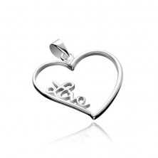 Silberanhänger 925 - große Herzkontur mit Aufschrift Love