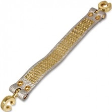 Armband aus Leder - silberfarbig mit goldenen Kügelchen, runder Verschluss