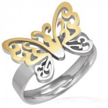 Ring aus Edelstahl - filigraner Schmetterling in Silber und Gold