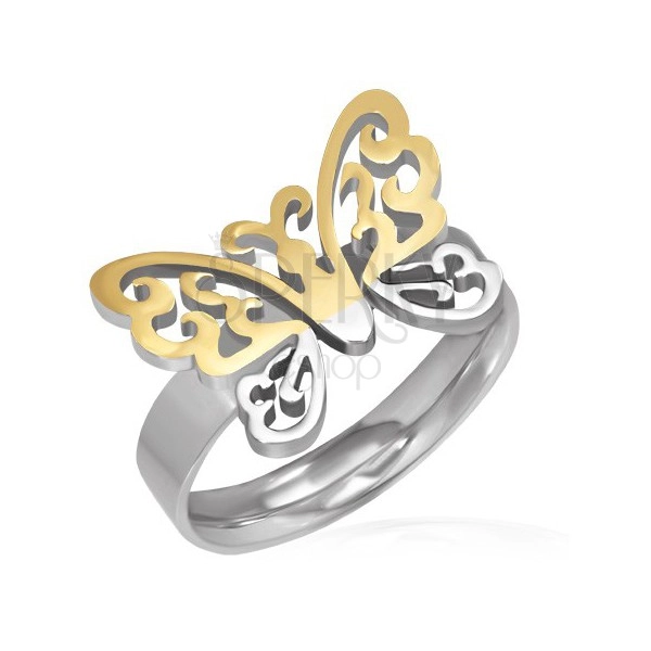 Ring aus Edelstahl - filigraner Schmetterling in Silber und Gold