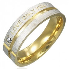 Ring aus Chirurgenstahl - silberfarbig mit goldenen Streifen, Liebesspruch