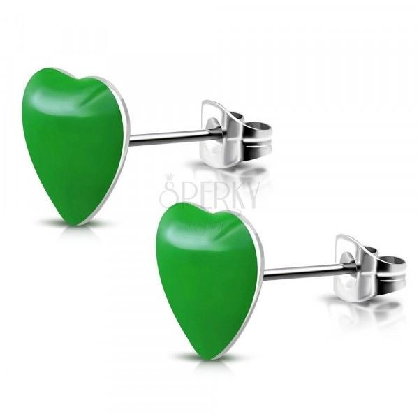 Edelstahlohrringe - Ohrstecker in Form eines grünen Herzens