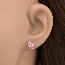 Ohrringe aus Silber 925 - Zirkonblume in dunkelpink