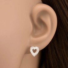 Silberne 925 Ohrringe - Herzkontur mit Zirkonen