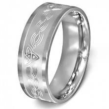 Ring aus Edelstahl - keltischer Knoten auf matter silberner Basis