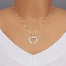 Silberne 925 Halskette - breitere strahlende Herzsiluette