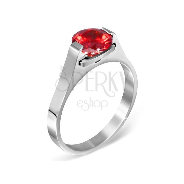 Ring aus Edelstahl mit Monatsstein Januar in Rot, seitliche Fassung