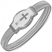 Elastisches Stahl Armband mit Platte und Kreuz