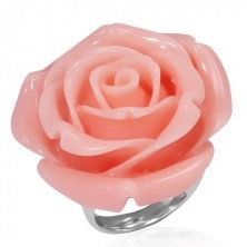 Edelstahlring - aufgeblühte Kunstharzblume in Rosa