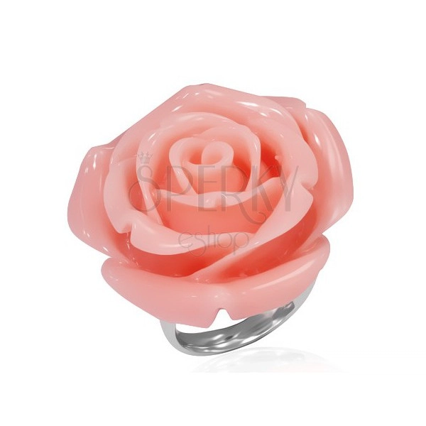 Edelstahlring - aufgeblühte Kunstharzblume in Rosa